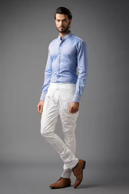 Raghavendra Rathore Jodhpur  White Cotton Plain Porcelain Jodhpur Breeches