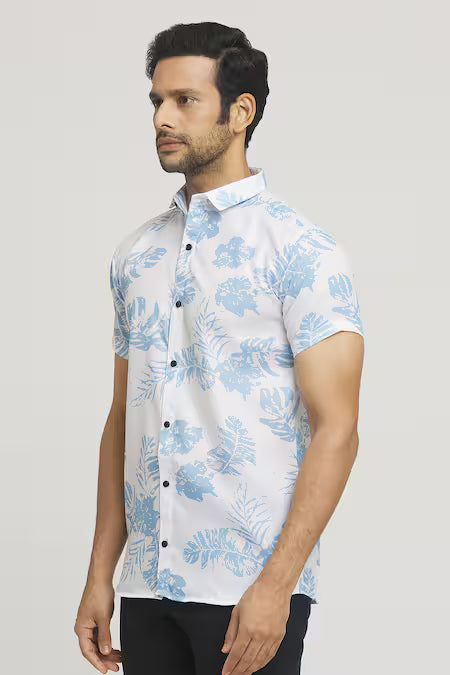 Arihant Rai Sinha  White Cotton Autumn Print Shirt