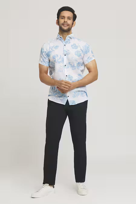 Arihant Rai Sinha  White Cotton Autumn Print Shirt