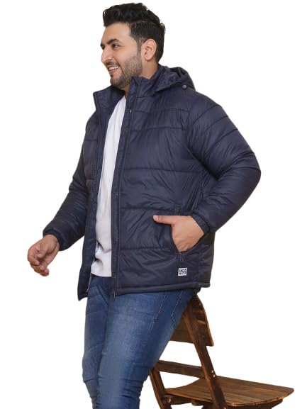 JOHN PRIDE Plus Size Men's Solid Full Sleeve Mock Collar Black Padded Jacket for Men