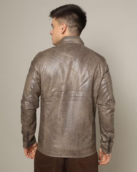 THE INDIAN GARAGE CO Panelled Slim Fit Zip-Front Biker Jacket