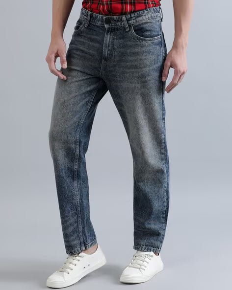 BENE KLEED Men Acid Wash Cotton Relaxed Fit Jeans