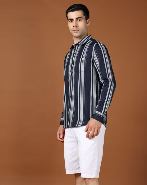 ALPHA TRIBE Men Striped Slim Fit Cotton Shirt