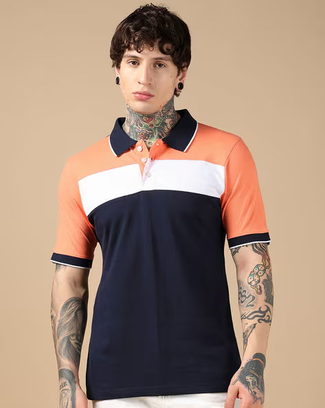 ALPHA TRIBE Men Cut and Sew Regular Fit Cotton Polo T-shirt
