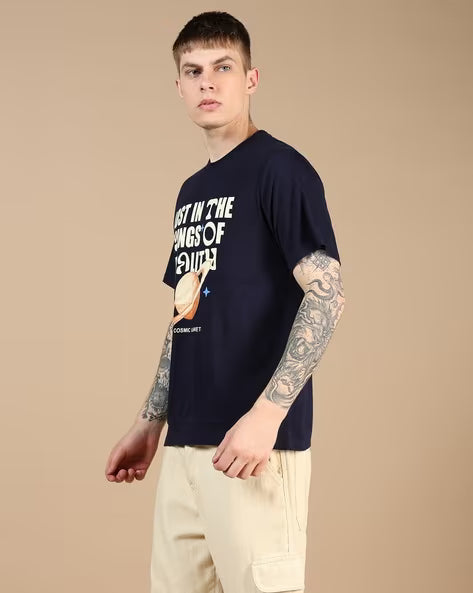 ALPHA TRIBE Men High Density Single Jersy Regular Fit Crew-Neck T-Shirt