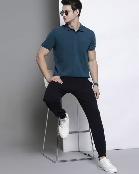 ALPHA TRIBE Men Regular Fit Polo T-Shirt with Short Sleeves