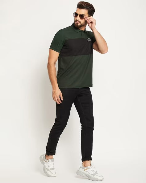 ALPHA TRIBE Men Colourblock Regular Fit Polo T-Shirt