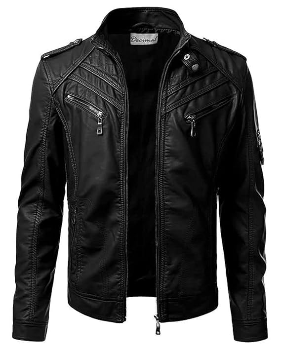 Men's Black Genuine Lambskin Leather Biker Jacket VINTAGE REAL MOTORCYCLE JACKETS FOR MEN