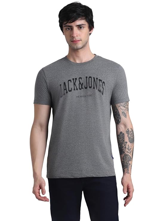 JACK & JONES Men's Cotton Letter Print Slim Fit T-Shirt