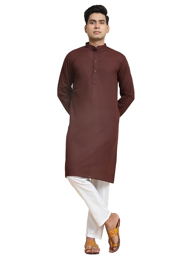Amazon Brand - Anarva Men's Pure Cotton Solid Kurta Pajama Set Mandarin Collar Casual Yoga Dress