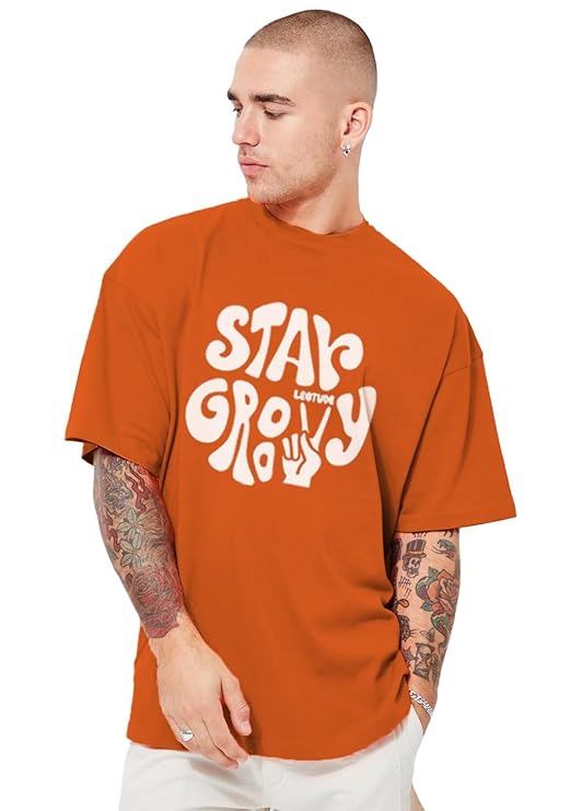 LEOTUDE Men's Cottonblend Oversized Half Sleeve Round Neck Regular Fit T-shirt