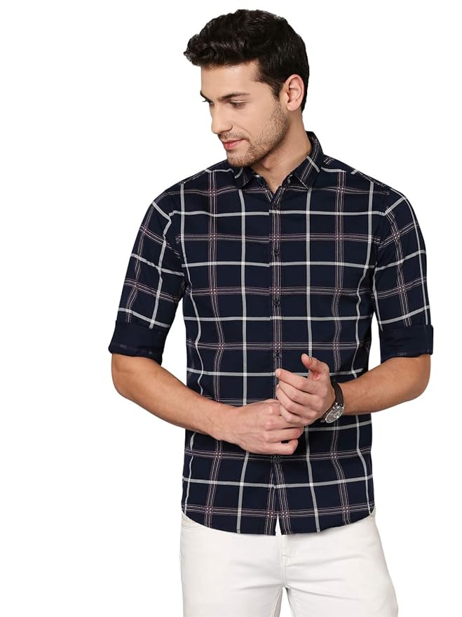 Dennis Lingo Men's Checkered Slim Fit Cotton Casual Shirt