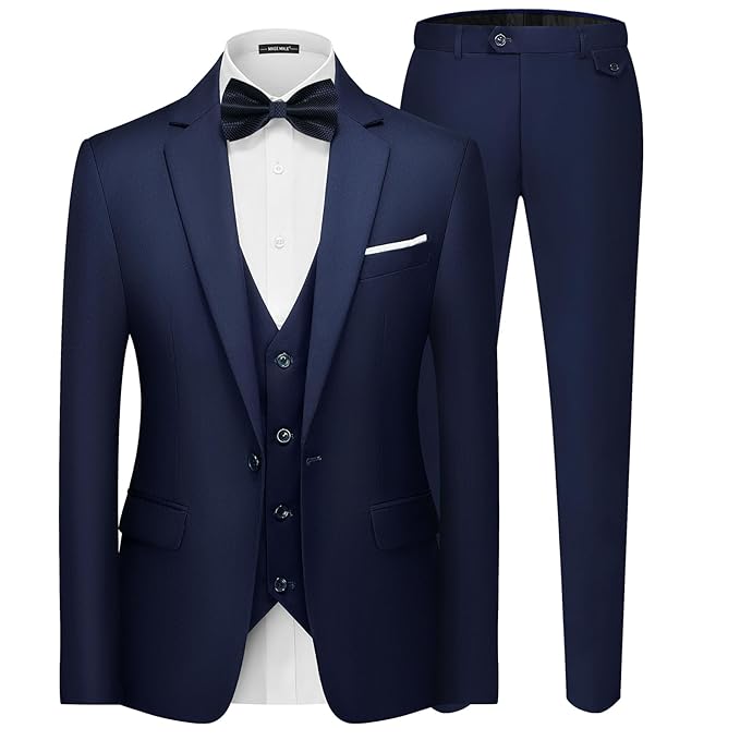 MAGE MALE Men's 3 Pieces Suit Elegant Solid One Button Slim Fit Single Breasted Party Blazer Vest Pants Set