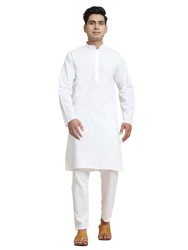 Amazon Brand - Anarva Men's Pure Cotton Solid Kurta Pajama Set Mandarin Collar Casual Yoga Dress