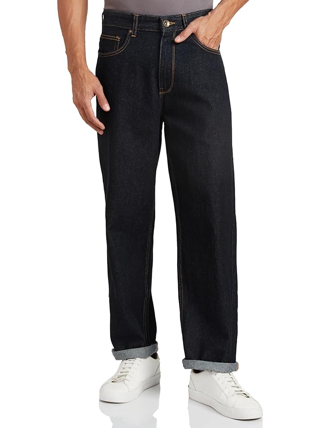 Amazon Brand - Symbol Men's Baggy Fit Cotton Jeans | Mid Rise | Loose & Relaxed | Oversized Jeans Pant