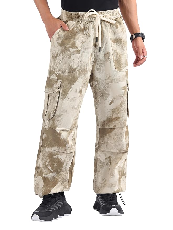 Beyoung Cotton Oversized Camo Cargo Pants for Men | Baggy Fit | 6 Spacious Pockets | Plain Smooth Texture | Men Cargo Pants