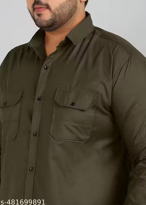 Big Size Plus Size Extra Large Designer Casual and Partywear Mehendi Cargo Double Pocket Shirt For Men 3xl 4xl 5xl 6xl