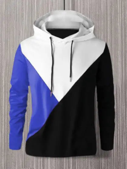 Hooded Neck Casual Men Cotton Fleece Blend Blue Sweater